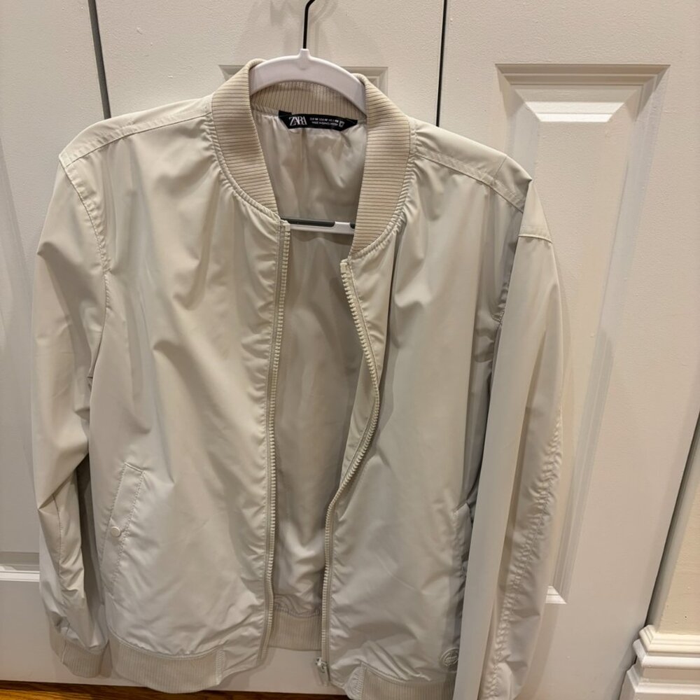 Zara Men's Polyurethane Bomber Jacket with Ribbed Cuffs